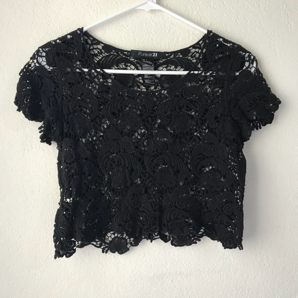 Forever 21 black crochet lace crop top